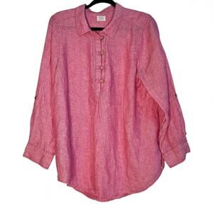 Sigrid Olsen 100% Linen Pink Pullover Blouse Shirt sz XL
